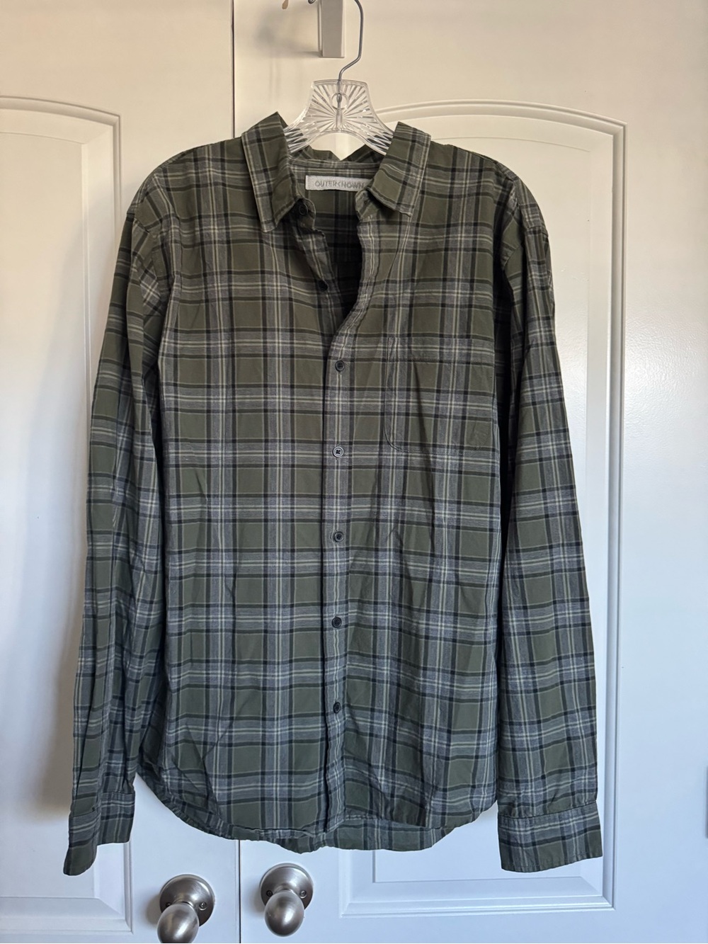 Outerknown Olive Plaid Button-Down Long Sleeve Shirt size L